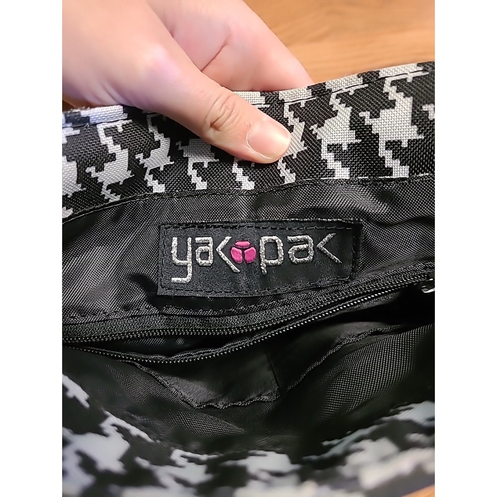 YAK PAK Tote Bag Purse In Canvas Houndstooth Pattern Black & White Size LARGE - Picture 8 of 8